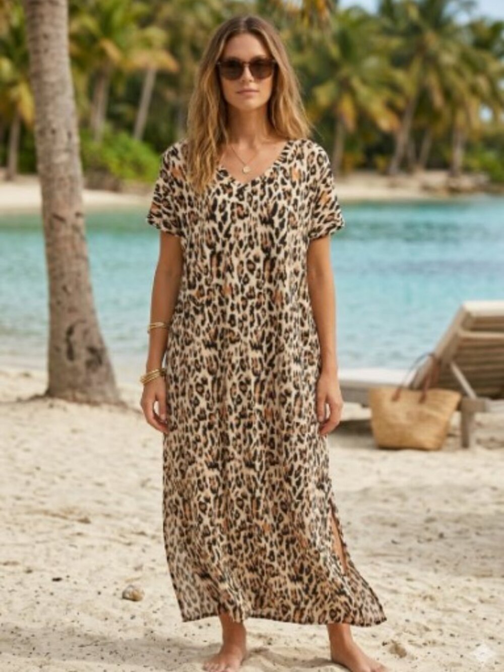 NWOT Leopard Print Short Sleeve Maxi Dress XL Pockets